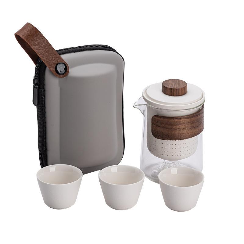Travel tea set gift glass outdoor pot three cups high-end ceramic express cup bubble teapot teacup