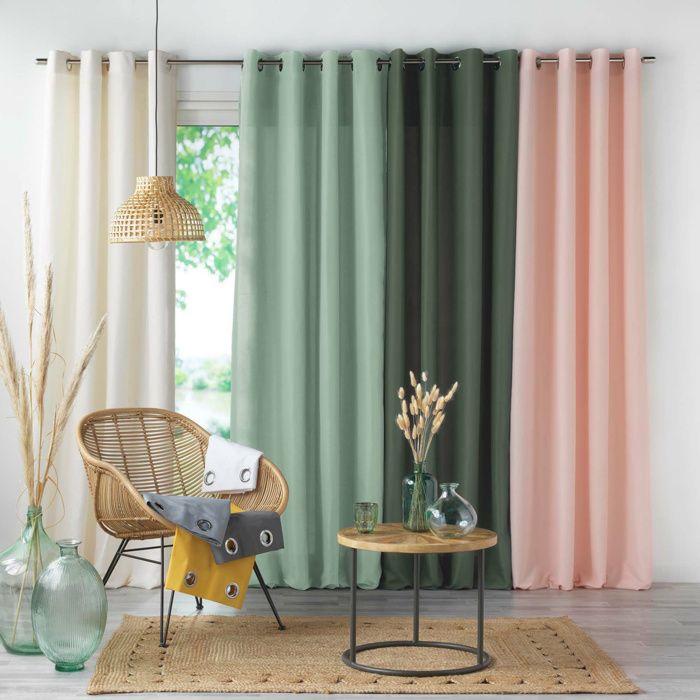 Rideau à œillets 140 x 280 cm en microfibre unie – ABSOLU – Grande Hauteur Rose pale