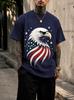 2026 New Pure Cotton Tshirt With American Bald Eagle Patriotic Print Crew Neck Short Sleeve Casual Top