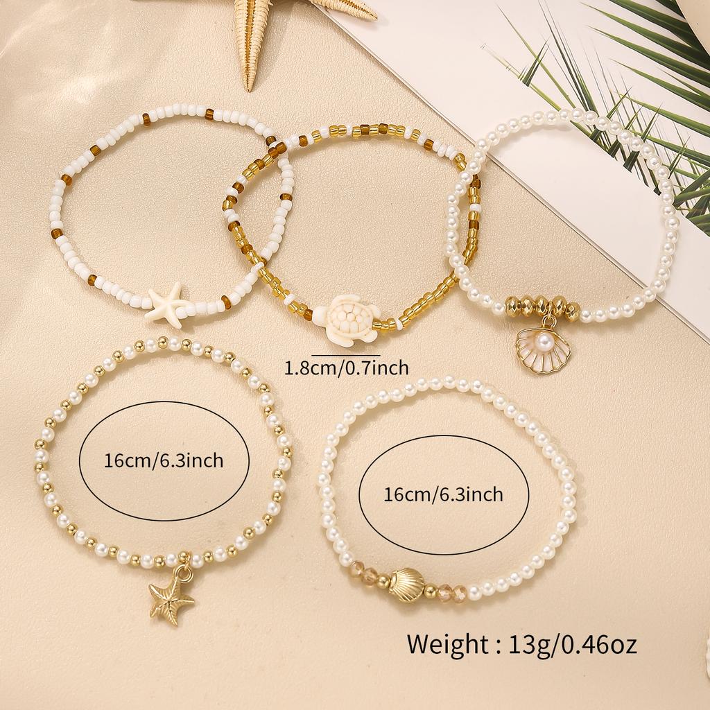 Fashion Imitation Starfish Turtle Pendant Bracelets Bohemian Multi-layer Rice Bead Bracelet Women's Daily Party Summer Zircon