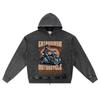 DTG Print Knitted Denim Zip-Up Hoodie Streetwear Motorcycle Brother Print Zipper Hoodies  
