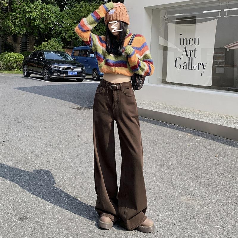 2024 Осень/Зима Майяр Носить Высокая Талия Широкие Джинсы Женские Американские Повседневные Универсальные Брюки До Пола