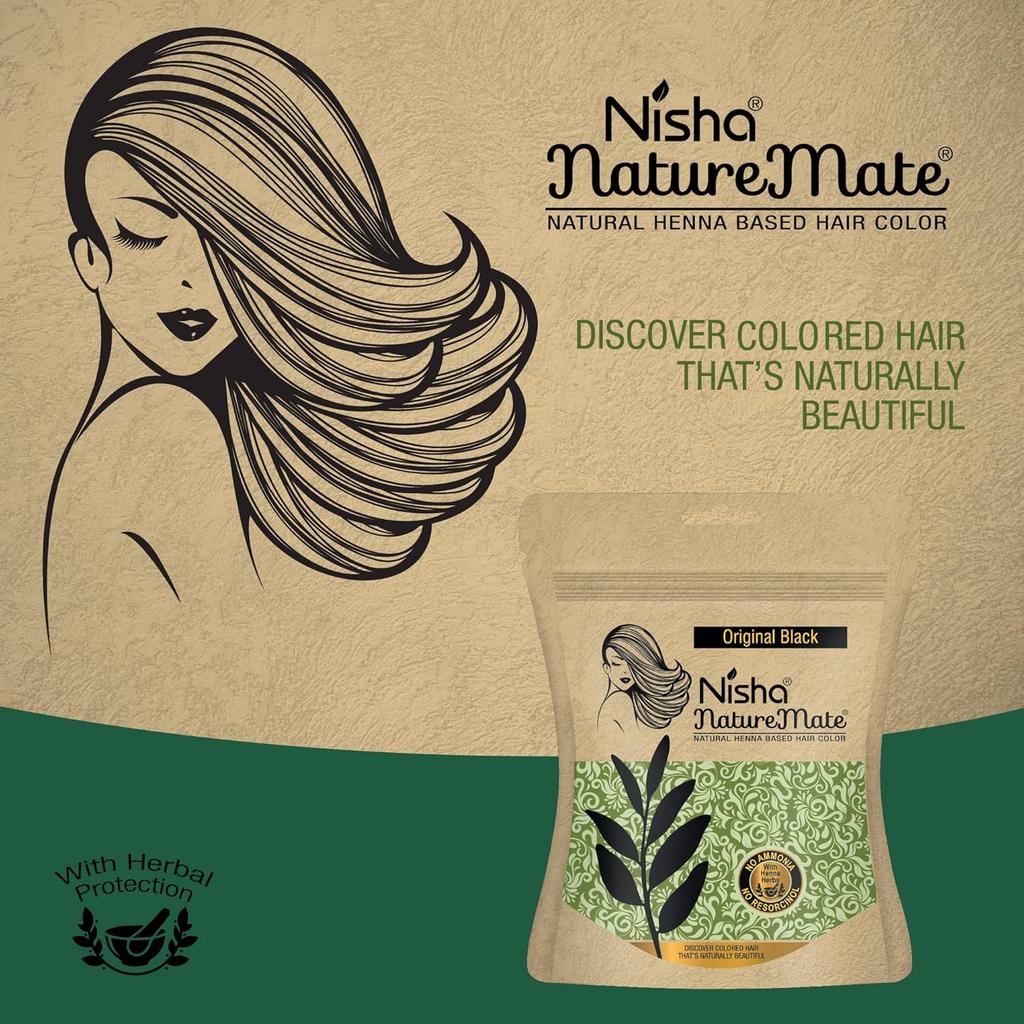 Натуральная хна для волос Nisha Nature Mate для мужчин и женщин, 45 г, упаковка из 3 штук, натуральный черный, стойкий блеск