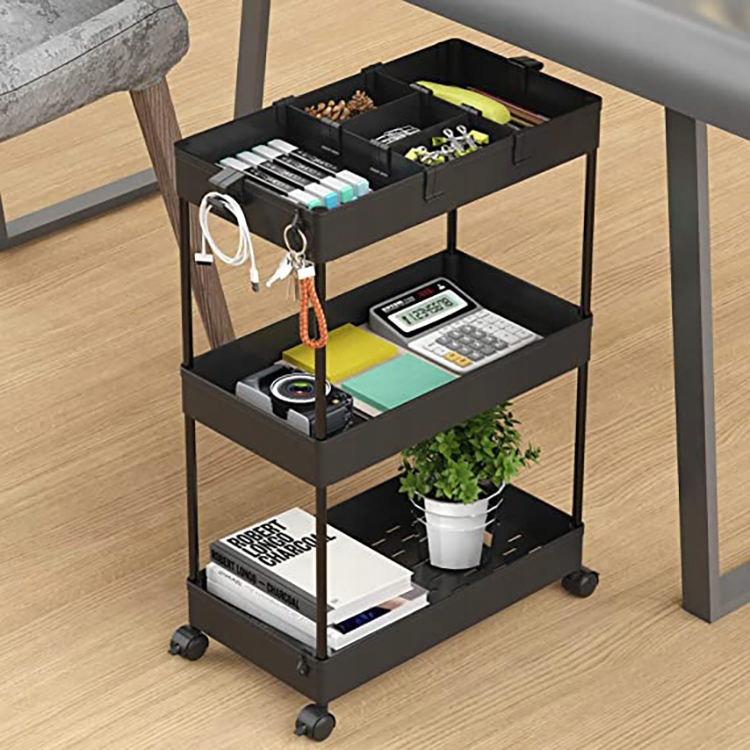 Bathroom Shelf Kitchen Cabinet Mobile Shelf 4-Level Wheels Black