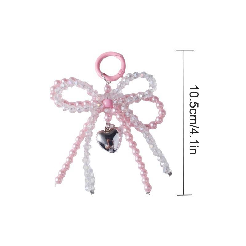 Y2K Bowknot Pearls Bag Pendant Charm Heart Keychain Elegant Beaded Keyring Sweet Bow Phone Key Chain