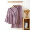 Retro Long Sleeved Long Pants Sleepwear Women Spring Round Neck Slanted Wearing Outerwear Set