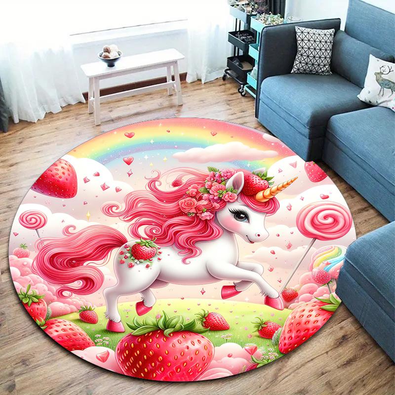 1Pc Cute unicorn Circular Print Rug - home decoration Carpet For Living Room Bedroom Flooring Computer Chair Area Rug