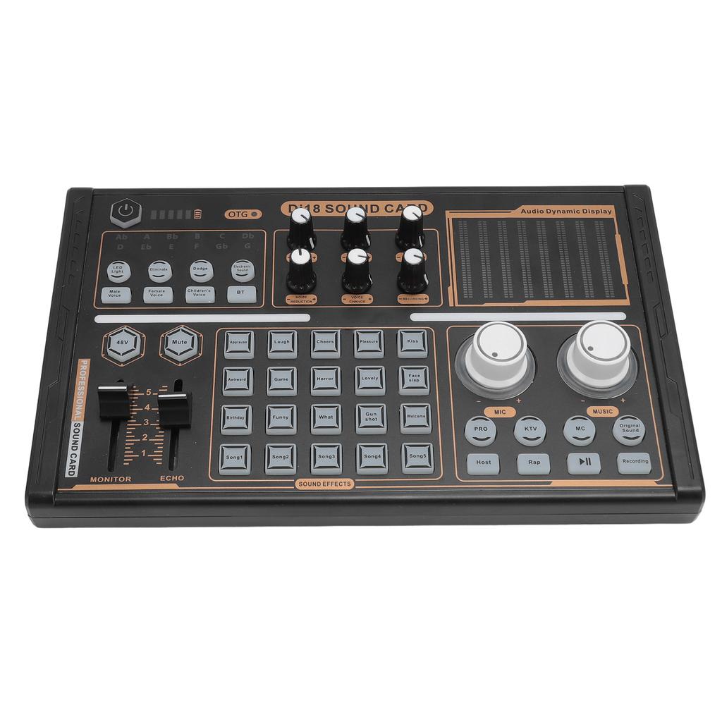 Звуковой микшер Мульти звуковые эффекты Шумоподавление Цветные огни DJ18 Bluetooth Звуковая карта для живого звука для 48V конденсаторного