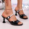New square head medium heel pearl fashion European and American style thick heel sandals
