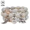3PC I Love You Natural Stone Crystal Beaded Multilayer Bohemia Bracelet Ladies Jewelry