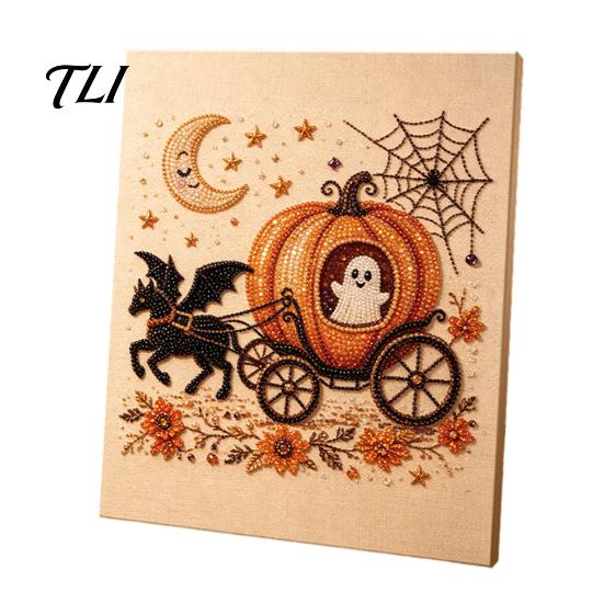 Reusable Seasonal Wall Decoration Halloween Faux Pearl Art Kit, Crow Pumpkin Painting DIY 7.87 x Stress Relief Project for Home Inch Cute