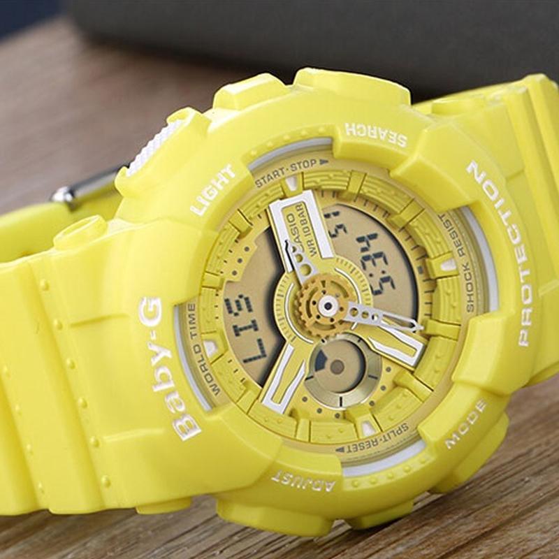 Casio BABY-G Серия тематических часов Модные и яркие Уличный стиль Кварцевый механизм Ремешок из смолы Японские и корейские часы Женские часы Желтый циферблат BA-110BC-9