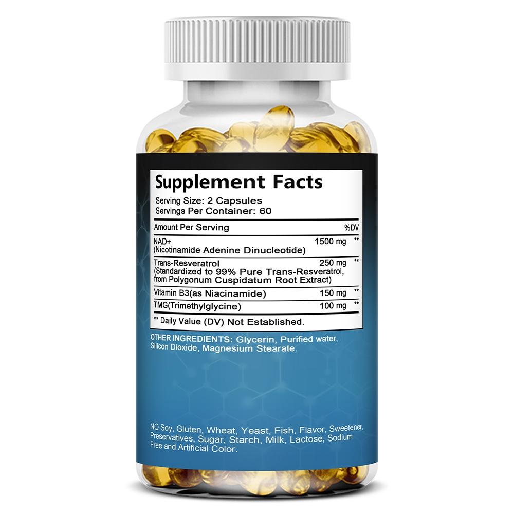 Soomiig NAD+ 1500mg Capsules, with Trans-Resveratrol 250mg, TMG, Vitamin B3, 120 Caps