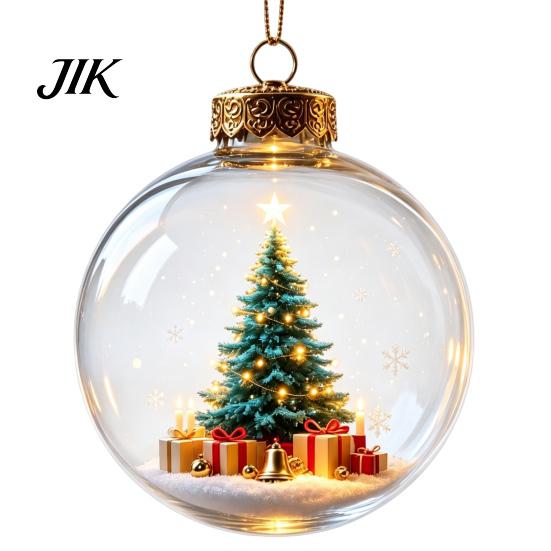 Christmas Party Hanging Trinkets 3D Faux Crystal Ball Ornaments with Warm LED Luminous Holiday Decorations Lights, Tree Pendant for Home Decor