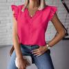 IHUASU Summer Ruffled Simple V-neck Lace Patchwork Loose Shirt Women T-shirt
