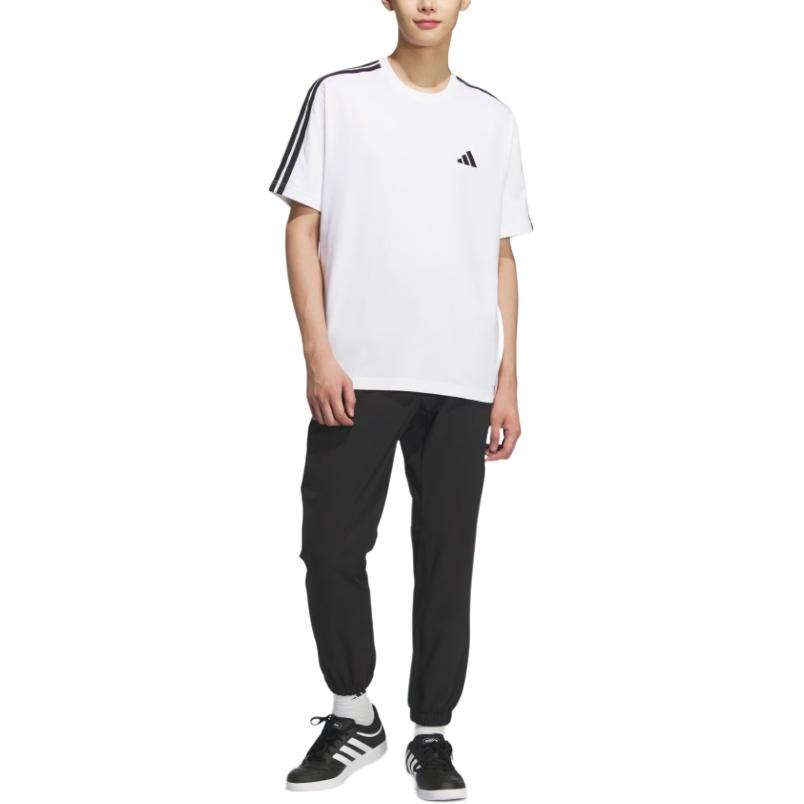adidas Мужская футболка Essentials Plus свободного кроя в полоску с круглым вырезом и коротким рукавом Топы KF3739