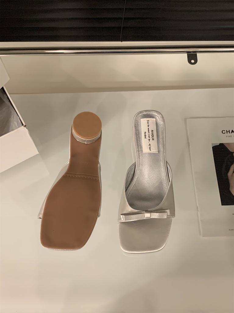 Thick Heel Pink French Small Cool Slippers Outer Wear 2025 New Summer with Skirt Bow Sandals