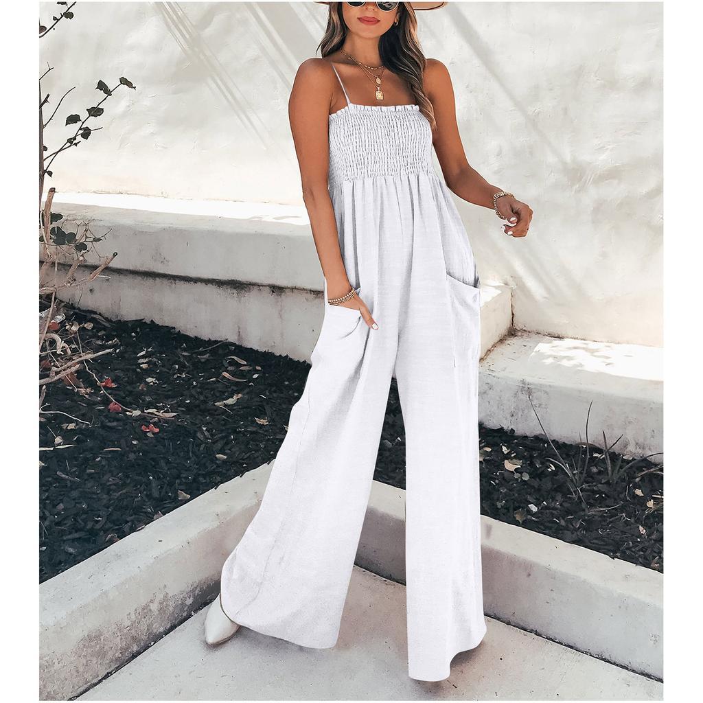 Женский однотонный свободный повседневный комбинезон на подтяжках, праздничный комбинезон с широкими штанинами