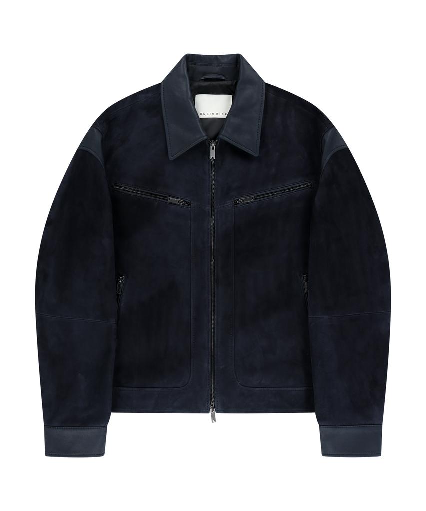 Ungimmick Leather Trim Suede Jacket (Navy / Goatskin)