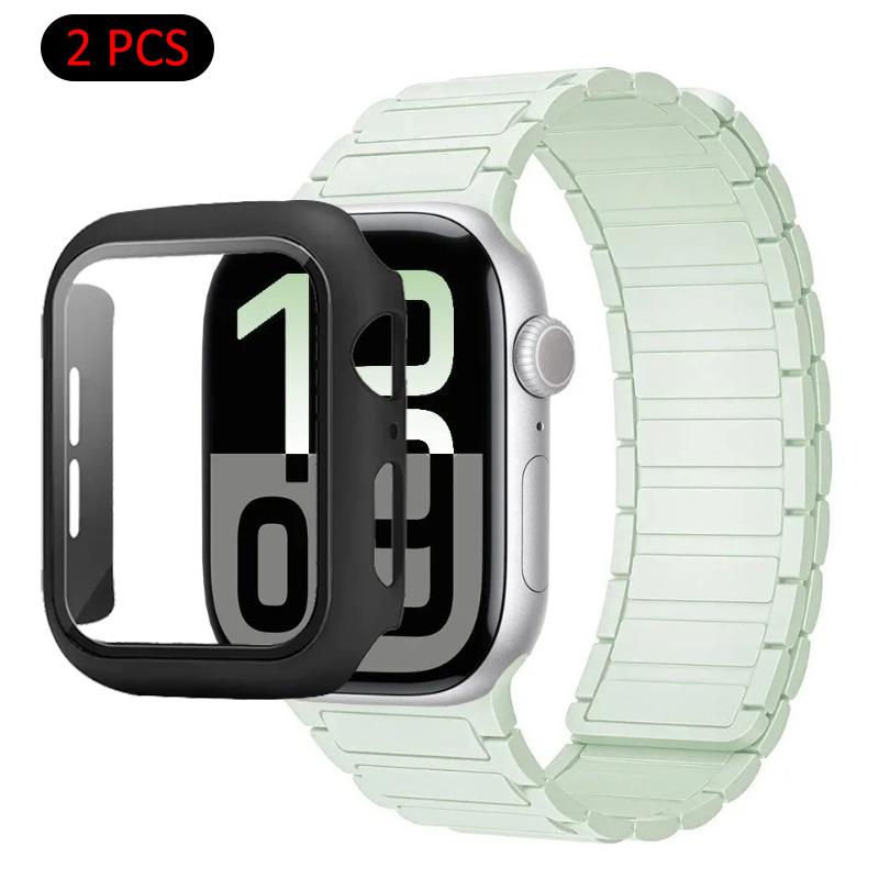 Силиконовый ремешок+Чехол для Apple Watch Ultra 3/2/1 49 мм 11 10 46 мм 42 мм Магнитный ремешок iWatch 9 8 7 45 мм 41 мм 6 5 SE 44 мм/40 мм Защитный чехол