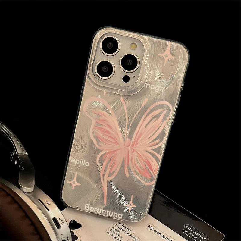 Pink Butterfly Laser Phone Case For Apple IPhone 15 11 13 14 12 Pro Max 16 Plus SE2 3 X XR XS Max 8 7 Plus Lens protection Cover