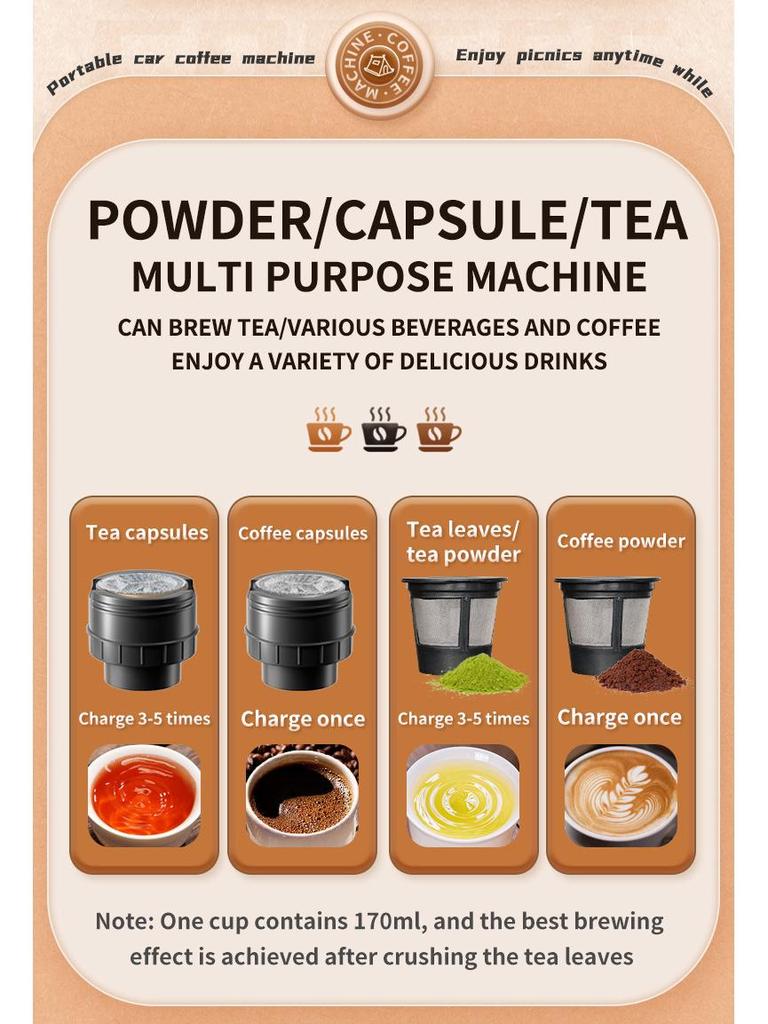 Portable Automatic K-Cup Coffee Maker for Home and Car - Wireless Electric Coffee Extractor