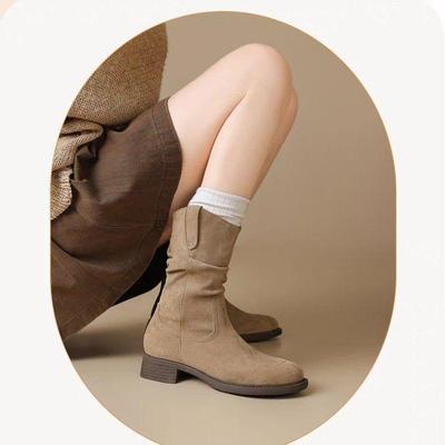 Большой размер 2025 Западные ботинки-казаки до щиколотки и до середины икры для мужчин - Мартин на наборном каблуке в стиле пустоши