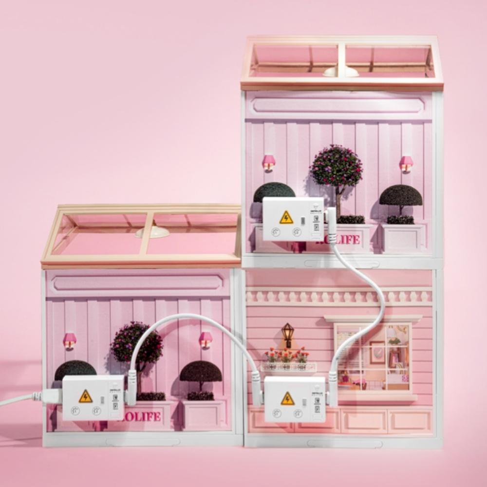 Robotime Rolife Lovely Pink Bedroom Plastic House Building Set Toy DIY Miniature Dollhouse Playset with LED for Teens Adults DW0