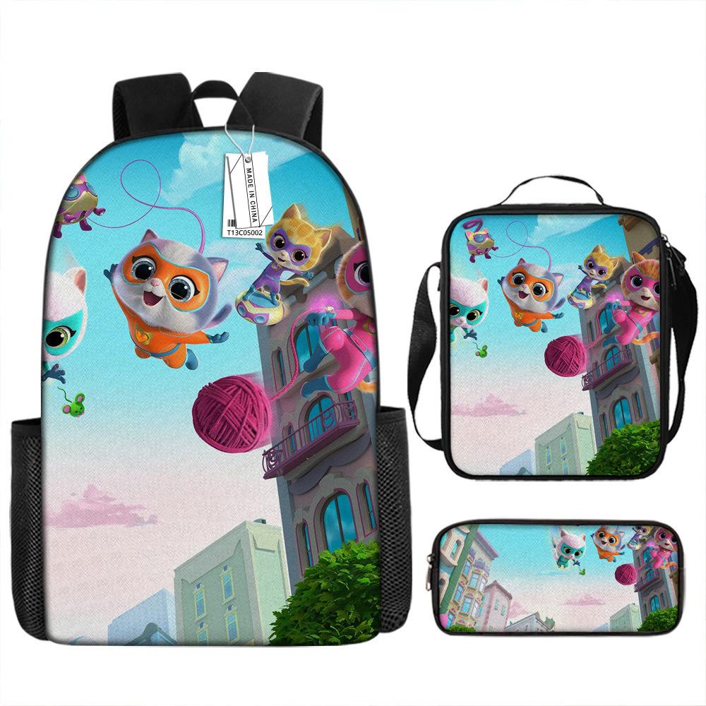 Superkitties Kids Backpack Set 3-Piece Cartoon School Bag Lightweight Durable for Boys Girls Preschool Elementary Gift