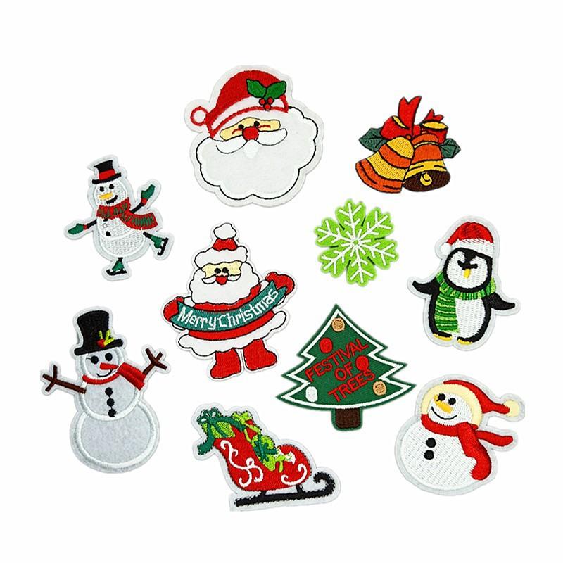Christmas Decoration Embroidery Fabric Stickers Santa Claus Snowflake Patches Hot Melt Adhesive Stickers 18/10PCS