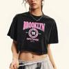 Бруклин Замечательный Мир Мечтатель Принты Женская Выстиранная Приталенная Футболка Летние Футболки с Круглым Вырезом Мода Ретро Укороченный Топ