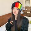 Autumn and Winter New Women's Wool Hat Casual Versatile Thermal Hat Rainbow Striped Jacquard Knitted Hat