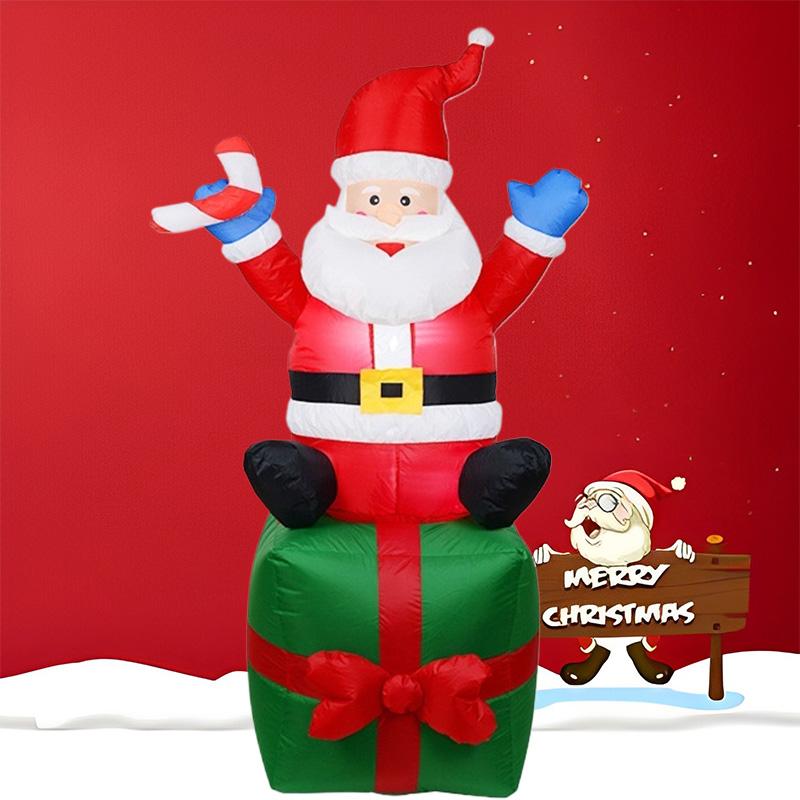 Inflatable Toy Sitting On Box Santa Christmas Inflatable Model Luminous Inflatable Model Christmas Atmosphere Decoration Model