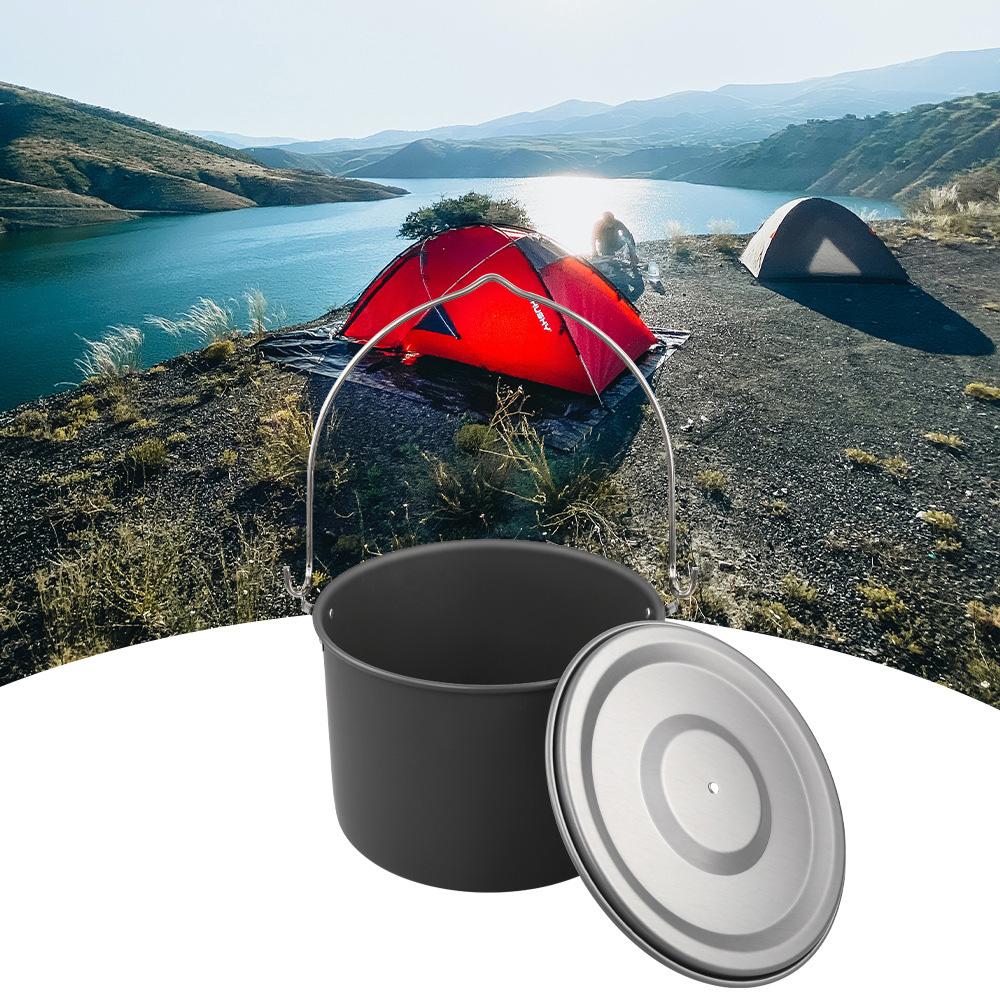 Portable Camping Hanging Pot 8L Cooking Pot Outdoor Cookware for Camping Hiking Fishing