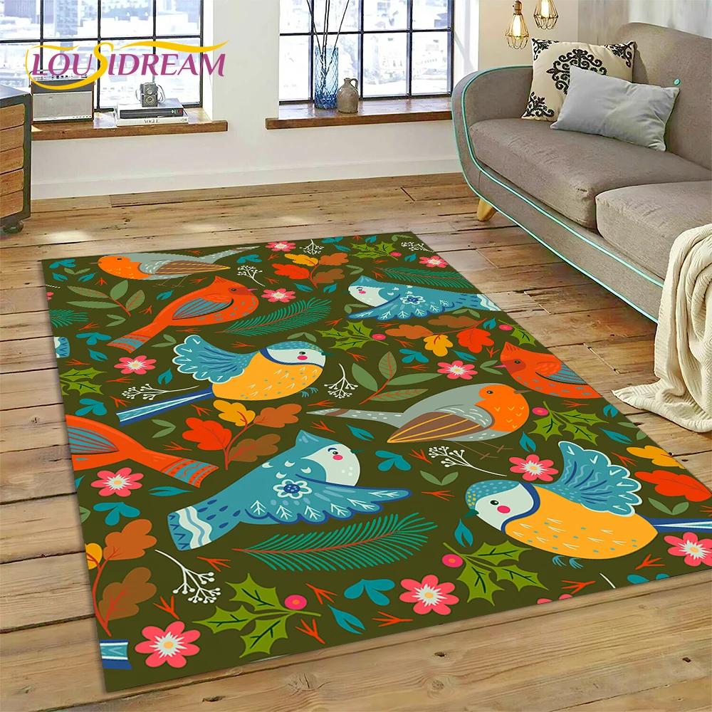 Cute Dream Birds Parrot Peacock Cartoon Rug Carpet for Living Room Bedroom Decor,floor Mat Non-slip Decoration for Sofa Doormat