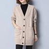 Women's Plus-Size Cardigan Autumn Solid Color V-Neck Loose Knit Mid-Length Knit Cardigan