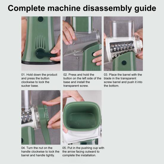 5-в-1 роторная терка для сыра и овощерезка с безопасным присоской Ручная роторная терка Универсальный кухонный гаджет для фруктов, овощей, орехов
