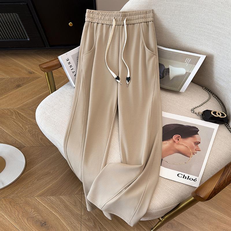 Супер Свободные Брюки Большого Размера с Высокой Талией из Ледяного Шелка Прямого Кроя - Женские Летние Девятиточечные Повседневные