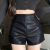 Women's High Waist Black Leather Shorts - 2025 Autumn Collection: Slimming A-line Hot Pants