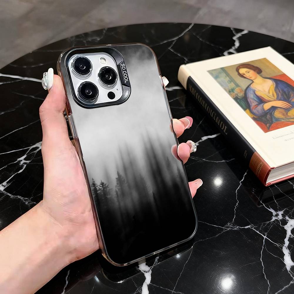 Чехол для телефона "Горный Лес" Для iPhone 17,16,15,14,13,12,11 Plus,Pro Max,XS,Красочный Серебряный Чехол для телефона Funda Cover