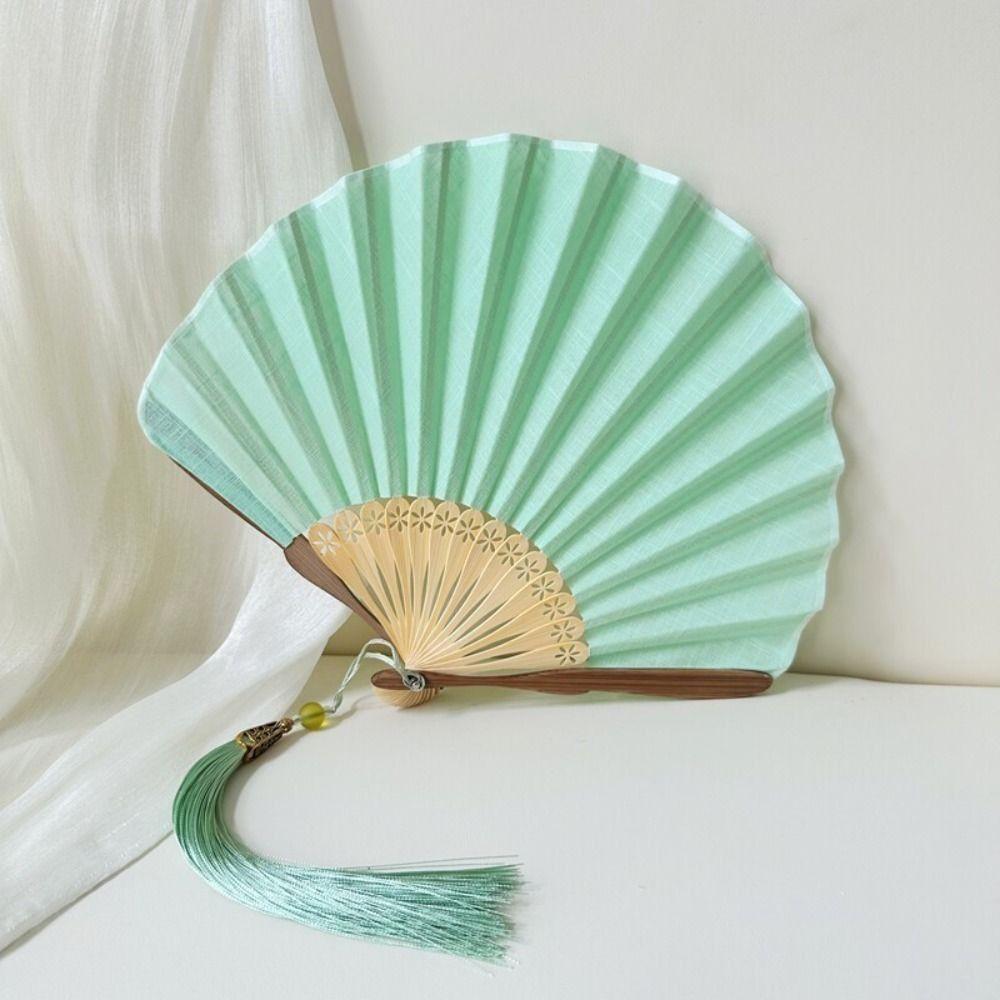 Light Green Mini Shell Fan Bamboo Frame Retro Handheld Fan Folding Hand Fan Home Decoration