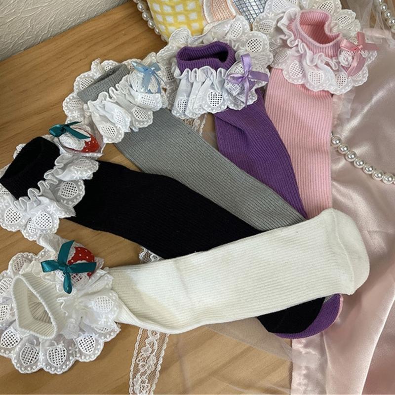 Lovely Embroidered Lace Socks for Girls Comfortable In Tube Socks Fashionable Socks for School Activities and Daily