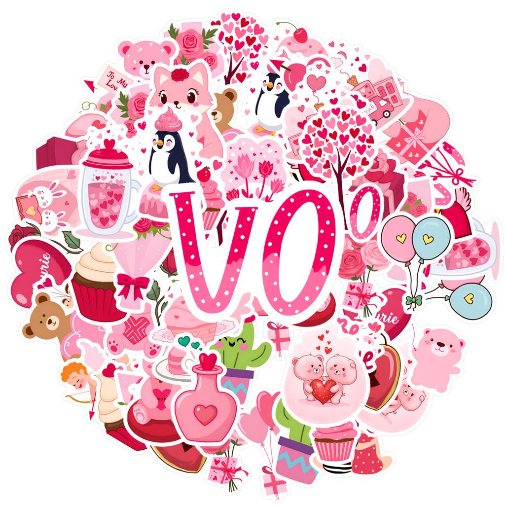 35pcs-50pcs Playful Valentine's Day Stickers Cute Balloons Stickers Funny Stickers For Suitcase Fridge Phone Luggage
