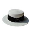 Vintage French-style polka dot flat-top straw hat for women, summer seaside vacation and outing flat-brimmed sunshade straw hat