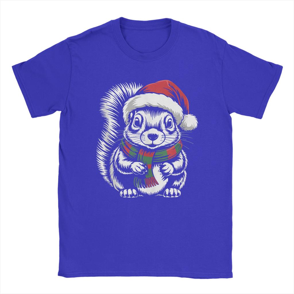 Leisure Squirrel Xmas Santa Hat Scarf Christmas T-Shirts for Men Crew Neck 100 Cotton T Shirts Short Sleeve Tees Plus Size Tops