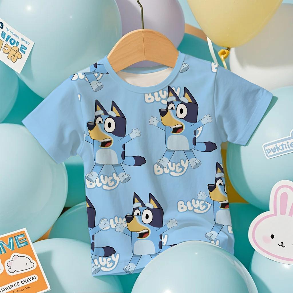 Модная Мужская Футболка с 3D Принтом Аниме Bluey, Летняя, Прохладная, С Коротким Рукавом, С Мультяшным Аниме Принтом, Повседневная, Для Улицы, Мужская и Женская Футболка, Топ