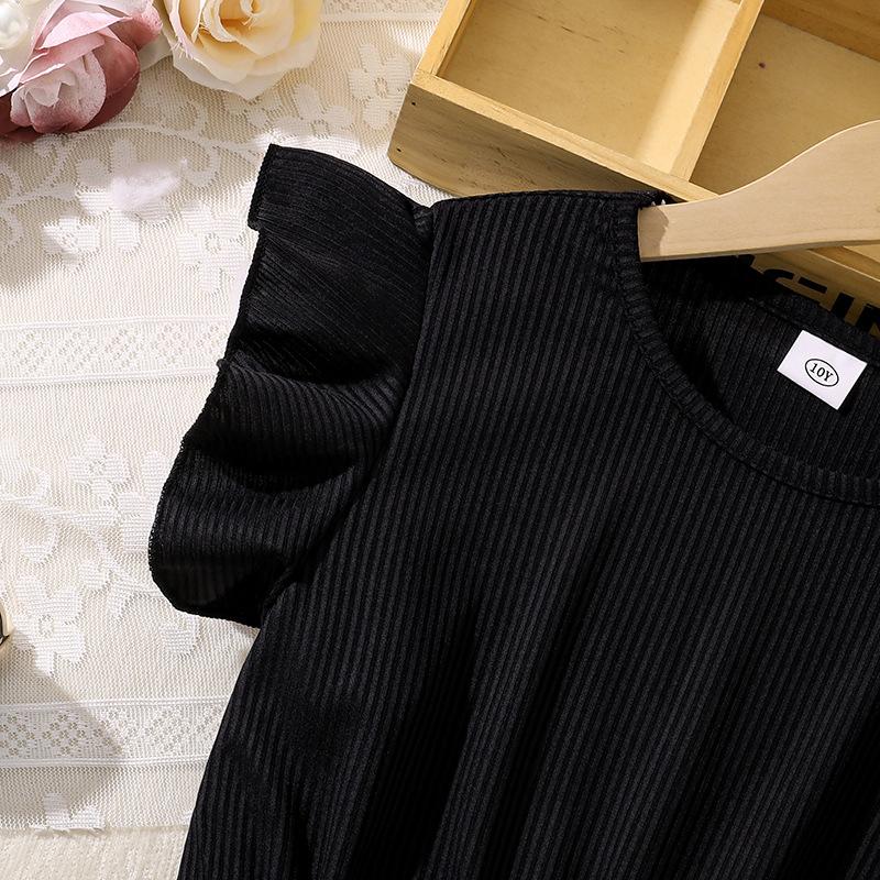 7-12 лет Девочки Платье Летние Новые Платья Модные Рукава-Летки Завязки Текстура Тонкий Темперамент Платье Принцесса Платья