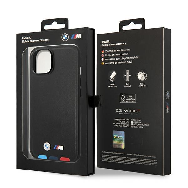 Etui Bmw Bmhmp14M22Ptdk Iphone 14 Plus / 15 Plus 6,7 Czarny/Black Leather Stamp Tricolor Magsafe