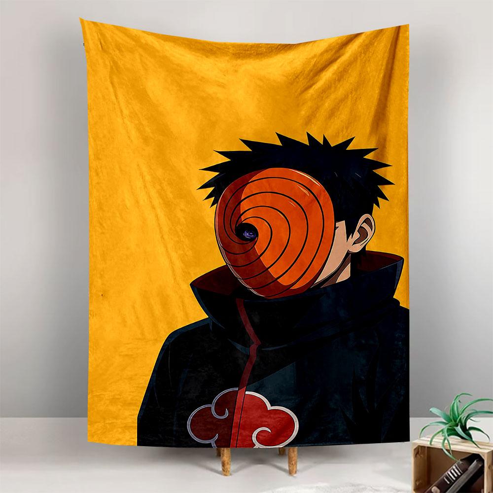 Naruto Obito Tobi Anime Wall Tapestry Orange Spiral Mask Akatsuki Cloak Yellow Background Decor for Bedroom Dorm Gift for Fans