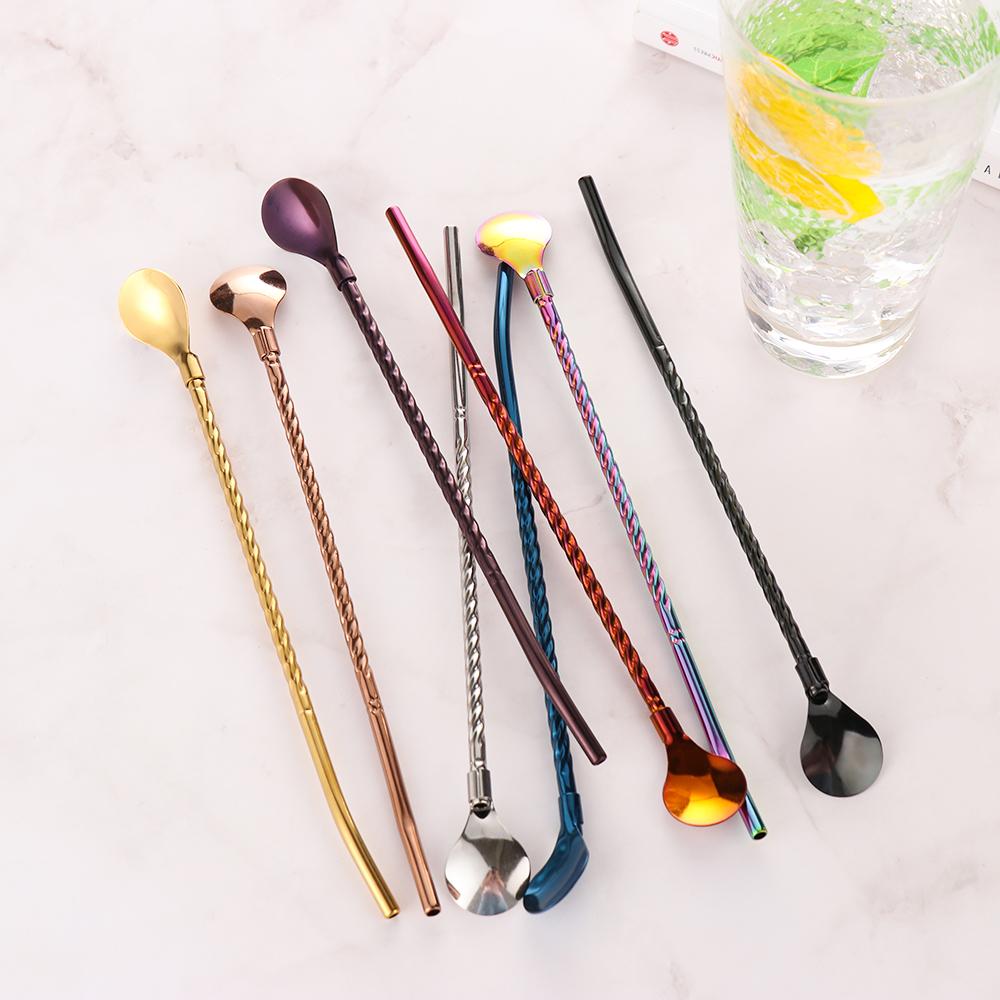 New Metal Bar Tea Bent Filter Coffee Spoons Drinking Straw Stainless Steel Straws Spoon